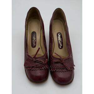 Vintage Red Leather Quali Craft Shoes Heels Pumps Fringe Loafers Burgundy Sz 7